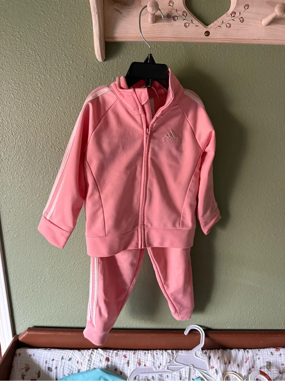 adidas Pink Zip-Up Kids Tracksuit with White Stripes